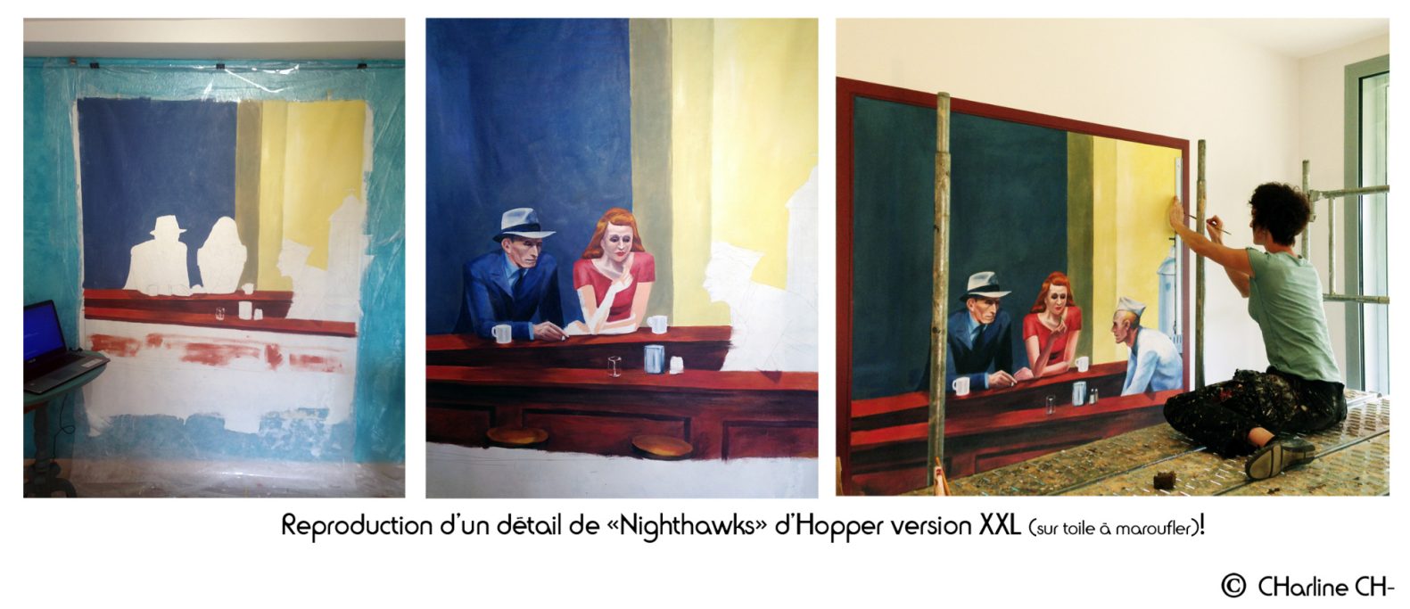 Fresque peinte, reproduction d'un tableau de Hopper (version XXL) . Gerbais (73)