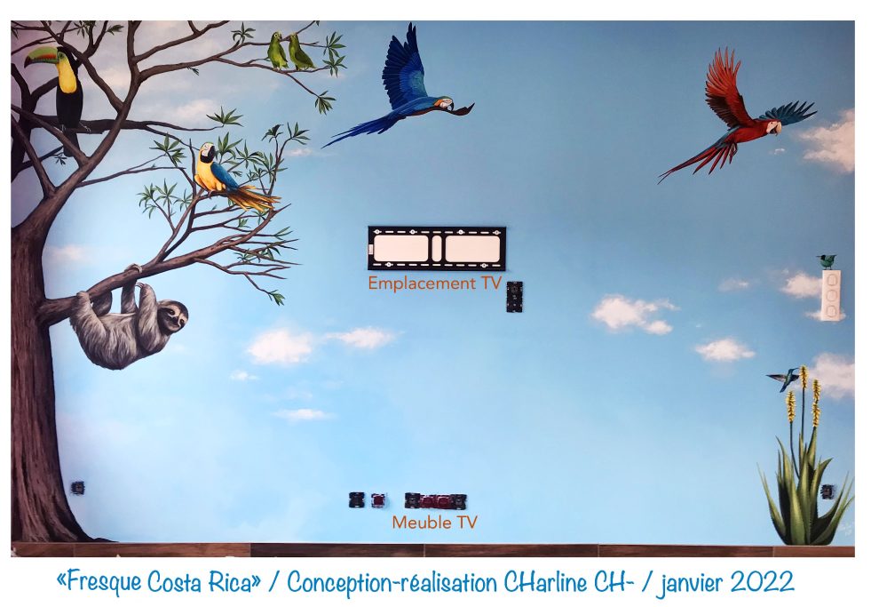 Fresque peinte. Thème: Faunes et flores exotiques. Sermérieu (38)
