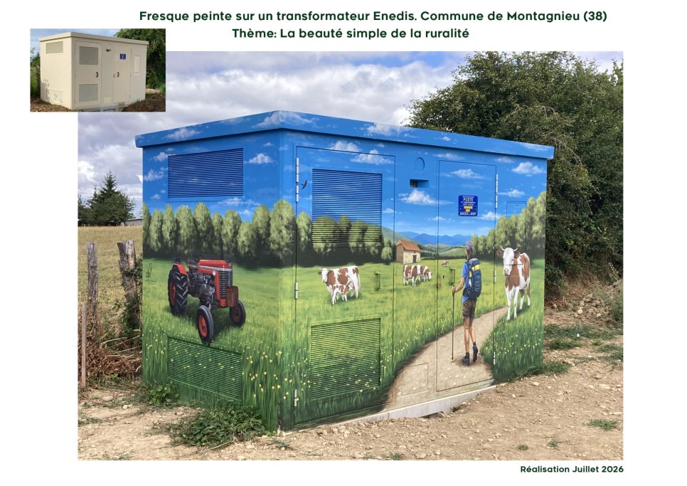Fresque / peinture murale sur un transformateur Enedis sur la  commune de Montagnieu 38