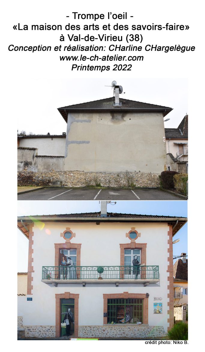 Trompe l’œil peint. Thème Histoire et patrimoine. Val-de-Virieu (38)