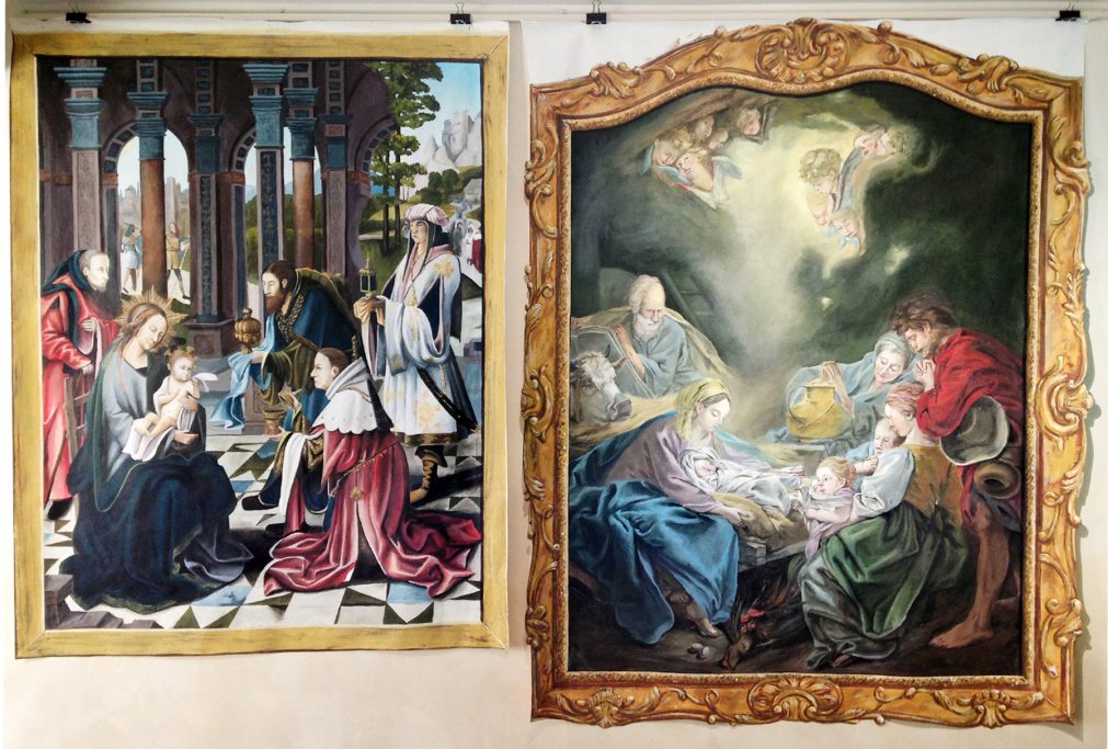 Peinture sur toile à maroufler. Thème: Reproduction de tableaux. Saint Etienne de saint Geoirs (38)