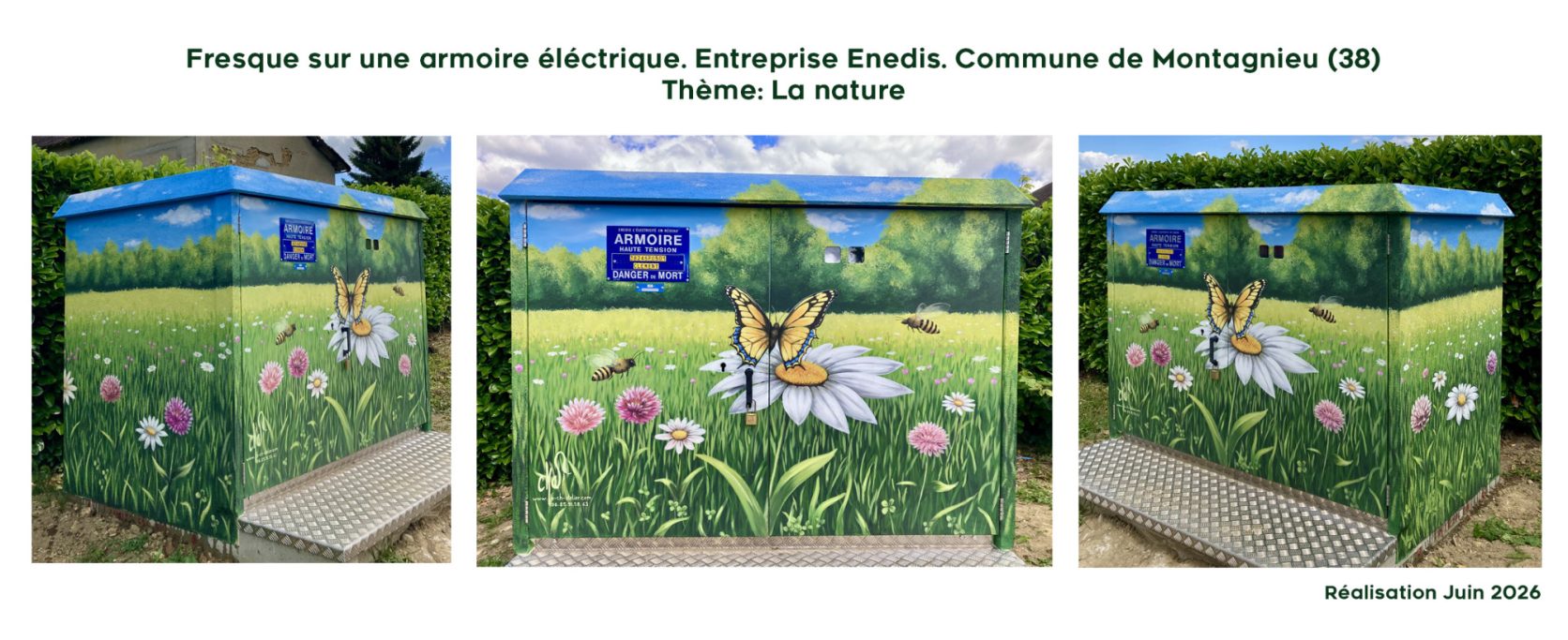 Fresque peinte / penture murale . thème la nature. Commande de l'entreprise Enedis. Commune de Montagnieu (38)