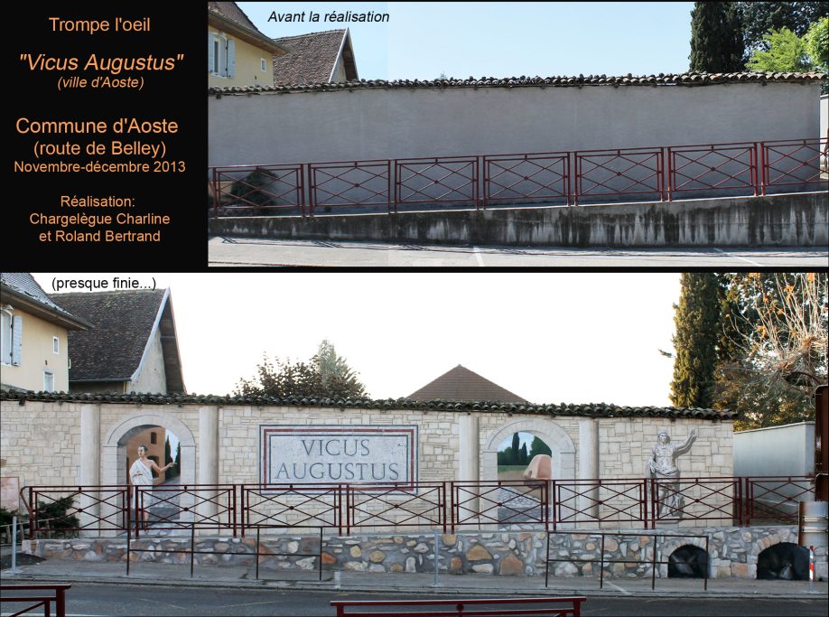 Trompe l'oeil peint, commune d'Aoste (38) . Thème Gallo-romain